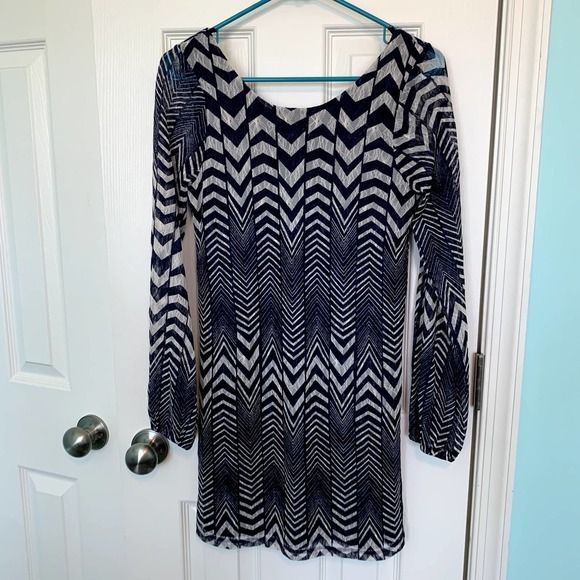 Fire Los Angeles Women's Size Small Blue Chevron Print Mini Dress - Picture 1 of 4